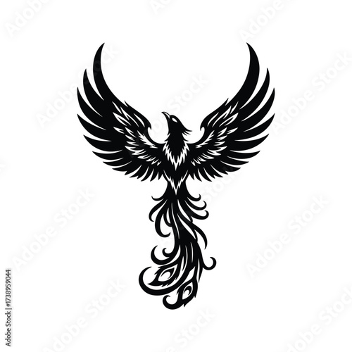 Phoenix Vector Illustration, Tribal Tattoo Style Silhouette