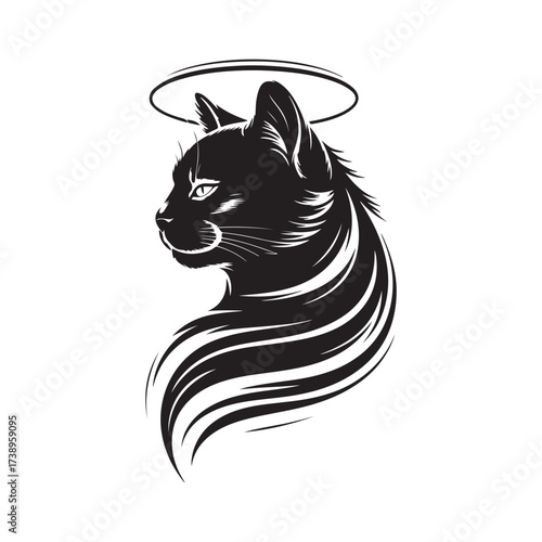 Heavenly Cat Portrait Silhouette with Halo