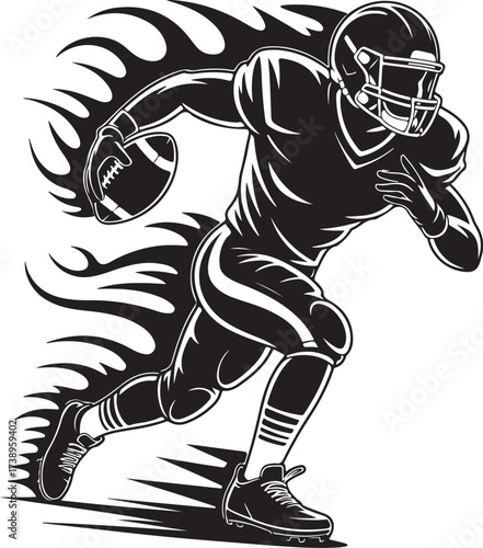 Dynamic American football player running with ball