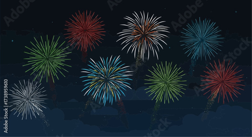 Spectacular fireworks exploding in the night sky creating festive celebration atmosphere