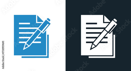 Simple icon of document and pen for writing editing notes and signing - Line and glyph solid icon and logo templete