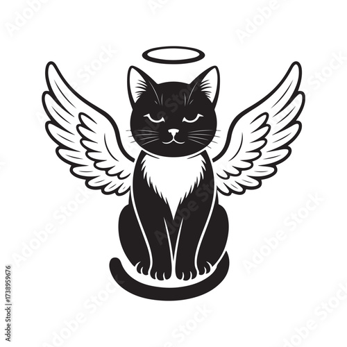 Cute Angel Cat with Wings and Halo Vector Illustration
