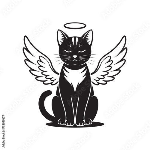 Cute Angel Cat with Wings and Halo Vector Illustration