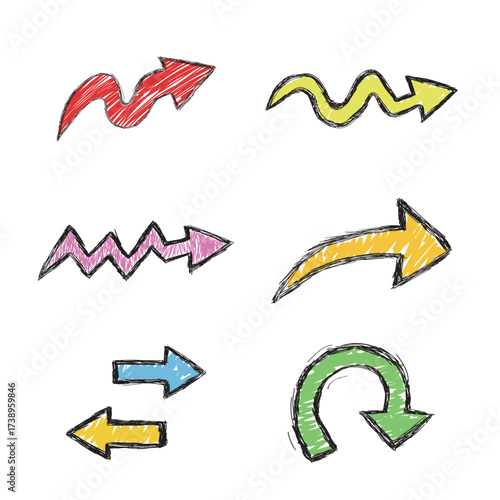 Hand drawn colorful arrow collection for design