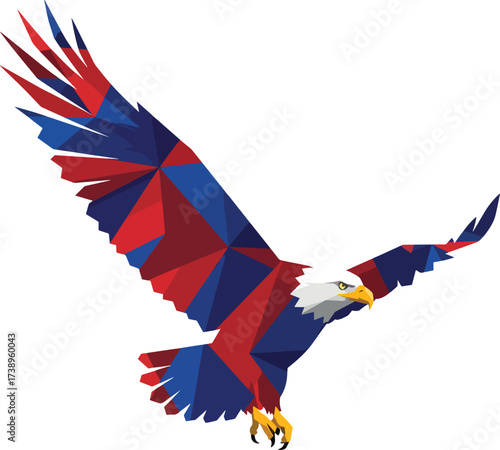Low Poly Geometric Bald Eagle Flying Red Blue Vector Illustration Political Concept