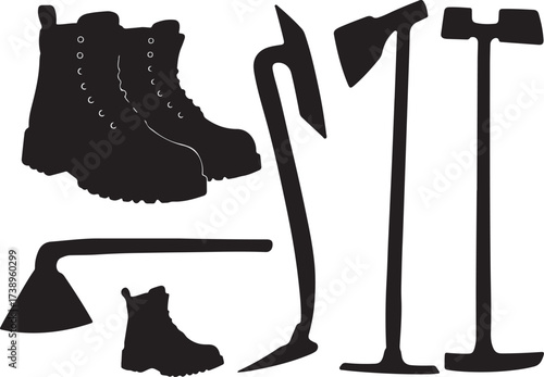 set of axe and hand tools vector illustration