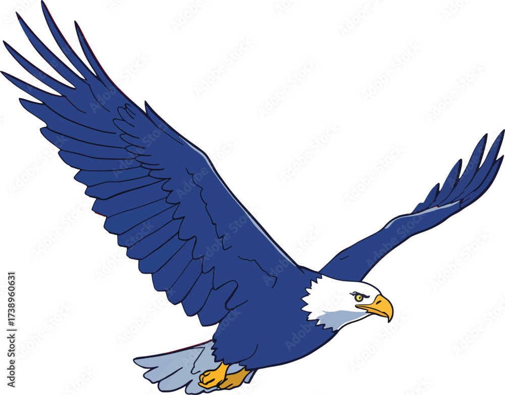 Fototapeta premium Flying Bald Eagle Vector Illustration Blue Color Scheme
