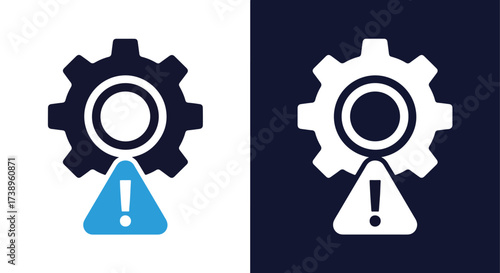 Gear settings cog cogwheel with exclamation mark alert warning icon symbol - Line and glyph solid icon and logo templete