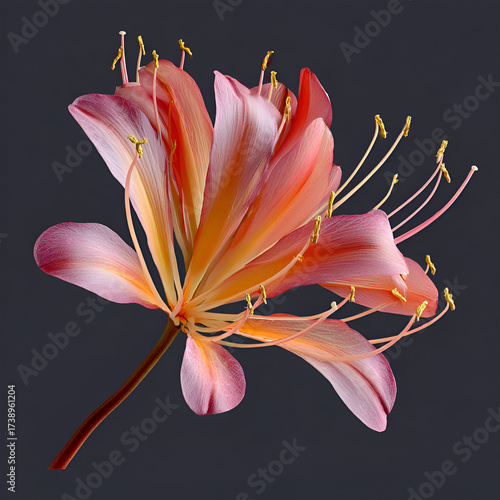 Pink Tropical Flower Close-Up Isolated on Dark Background