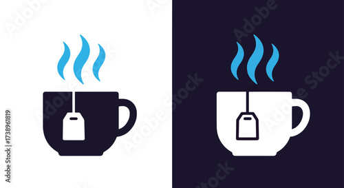 Steaming hot tea cup icon set for refreshment and beverages - Line and glyph solid icon and logo templete