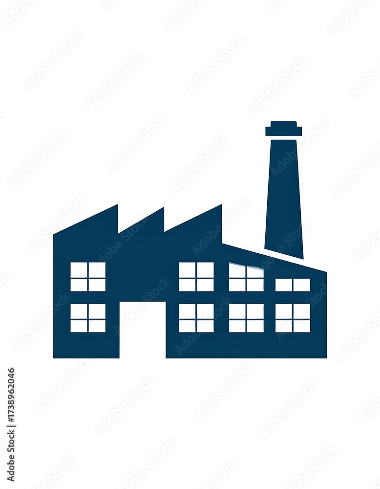 Naklejka premium Minimalist blue factory silhouette against a clean white backdrop