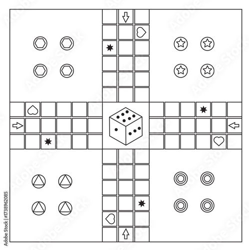  Ludo game icons set Vector Bord outline White and Black art Design