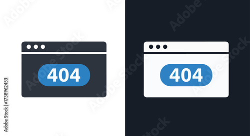 Simple 404 error page icon with browser window graphic elements - Line and glyph solid icon and logo templete