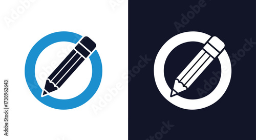 Simple pencil icon inside circle for editing writing and creation tasks - Line and glyph solid icon and logo templete