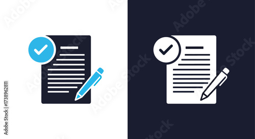 Line and glyph solid icon document check mark pen symbol general use - Line and glyph solid icon and logo templete