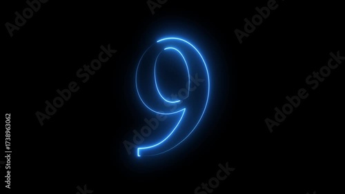 Wallpaper Mural A glowing blue outline of the number nine against a stark black background in digital animation Torontodigital.ca