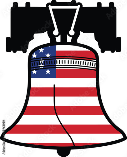 Half Blue Half Red Liberty Bell with US Flag Vector Illustration Political Concept
