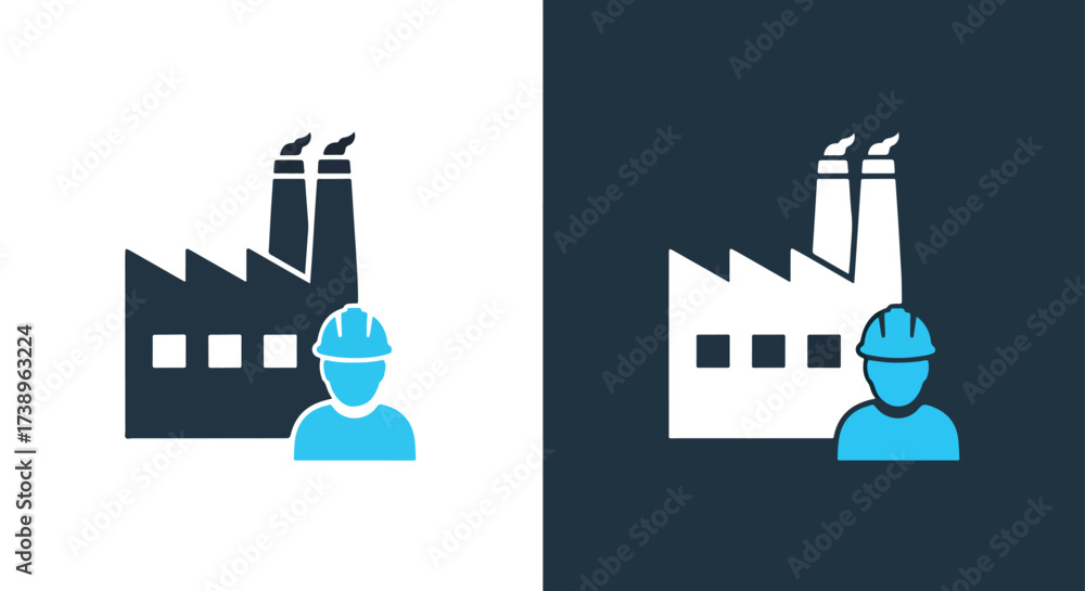 Obraz premium Factory worker icon solid glyph industrial building professional safety gear symbol - Line and glyph solid icon and logo templete