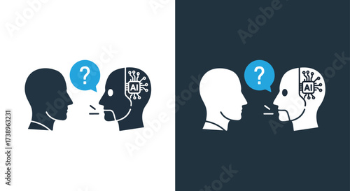 Ai vs human communication icon understanding questioned knowledge exchange concept - Line and glyph solid icon and logo templete