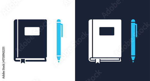 Simple line glyph icons of a book and pen for study and writing concepts - Line and glyph solid icon and logo templete