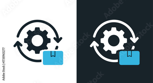 Circular arrows gear and box icon for process workflow and logistics management - Line and glyph solid icon and logo templete