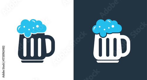 Stylized beer mug icon with frothy head for general use - Line and glyph solid icon and logo templete