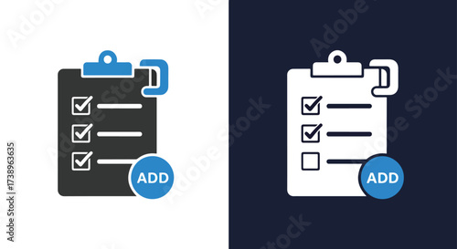 Checklist icon with to-do list and ads tag for task management and advertising - Line and glyph solid icon and logo templete