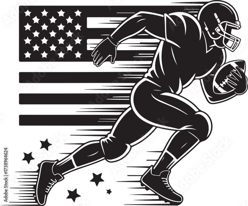 American football player running with patriotic flair