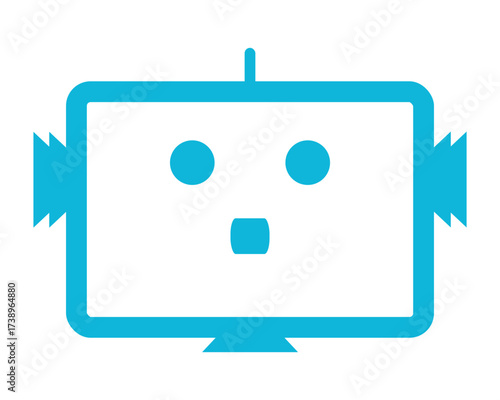 Chatbot robot face with monitor screen design in blue outline style for ai and automation