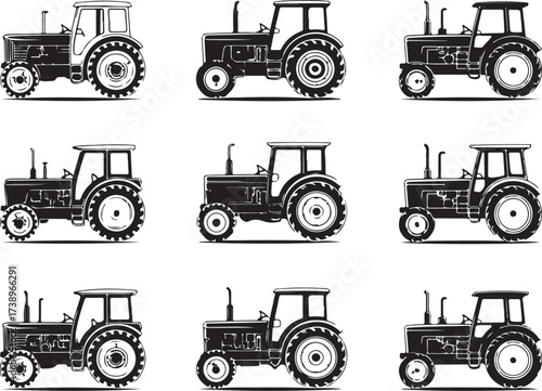 Farm tractor illustrations for agriculture and industry