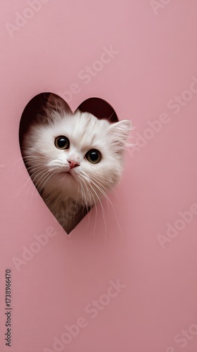 Cute Kitty Peeking from Pink Heart Shape