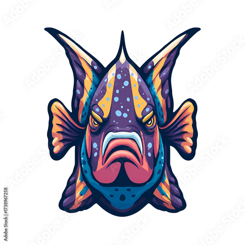 Cartoon Blue Tropical Fish Illustration Isolated on Transparent Background