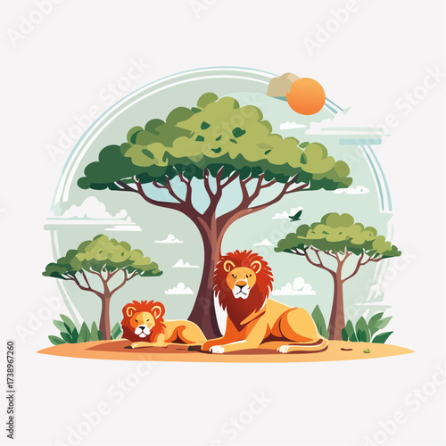 Majestic Lions Resting Under an Acacia Tree in the African Savannah