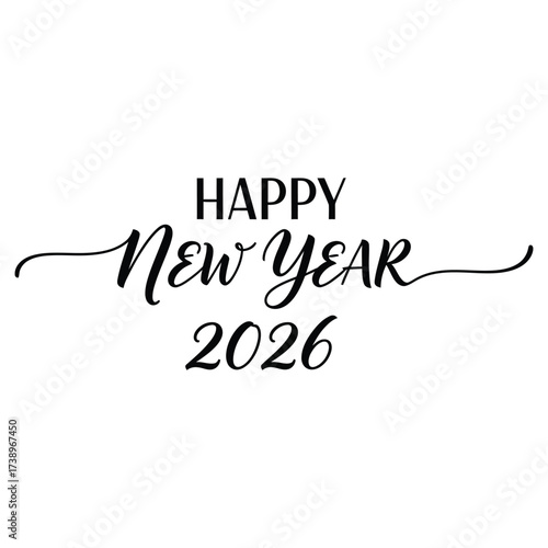 Happy New Year 2026 elegant black calligraphy on white background celebration card