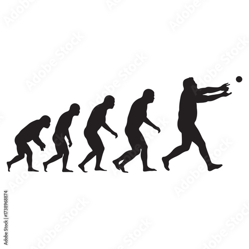 The evolutionary journey of humanity culminating in the modern athlete throwing a ball