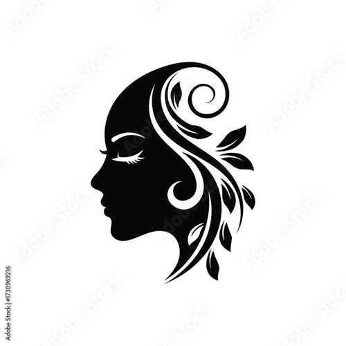 Vector art of silhouette of a woman with floral hair