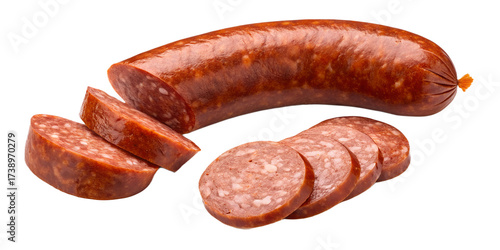 Turkish Sucuk PNG Set – Realistic Sausage Whole, Sliced and Cut, Isolated on Transparent Background
