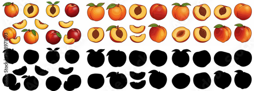 Ripe peaches and apricots with transparent background