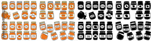 Orange marmalade jars and fruit collection