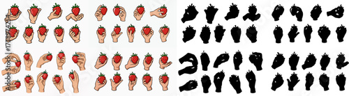 Hands holding strawberries collection with transparent background