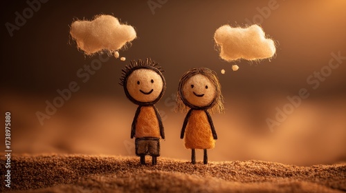 With eyes turned skyward, the stick figures watch clouds and imagine tomorrow, symbolizing unity, hope, and the beauty of shared aspirations.
