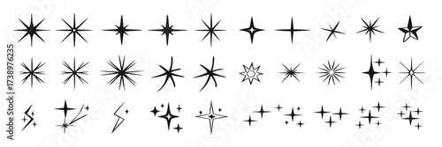 Star icons. Twinkling stars. Sparkles, shining burst. Christmas vector symbols isolated 

