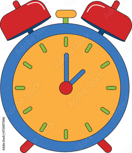 Vibrant Blue Red Orange Alarm Clock Icon Vector Flat Design Morning Wake Up Time