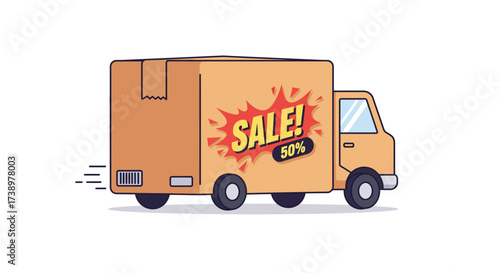 Delivery Truck with Sale Sign Fast Shipping Promotion Illustration