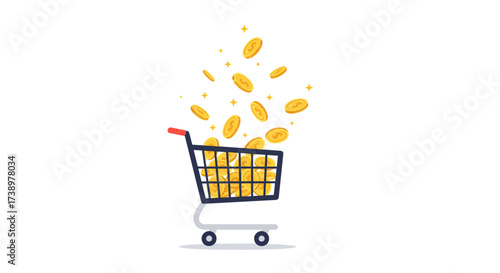 Shopping Cart Overflowing with Gold Coins A Symbol of Success and Financial Growth