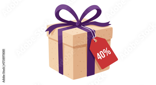 Discount Gift Box with a Purple Ribbon and a 40% Off Tag