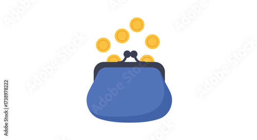 Money Overflow A Blue Purse Filling Up with Gold Coins Illustration