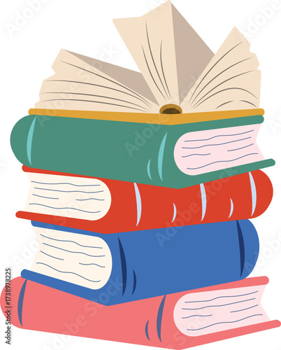 Colorful Book Stack Open Reading Learning Education Knowledge Library Vector Illustration