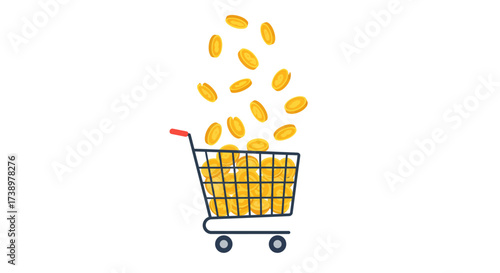 Golden Coins Falling Into Shopping Cart Financial Abundance