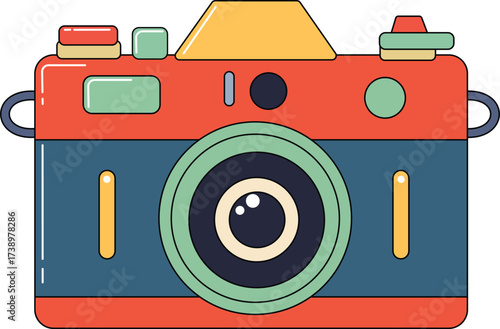 Colorful Retro Vintage Camera Flat Design Vector Illustration Photography Hobby